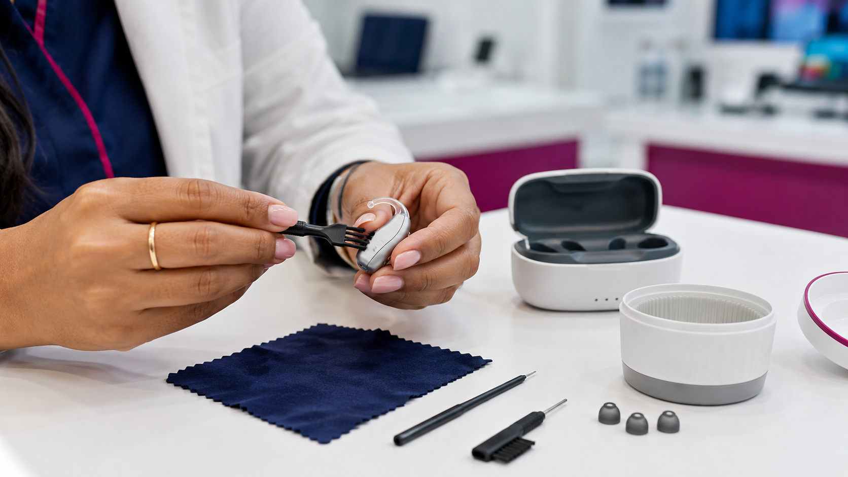 Professional hearing aid cleaning and maintenance