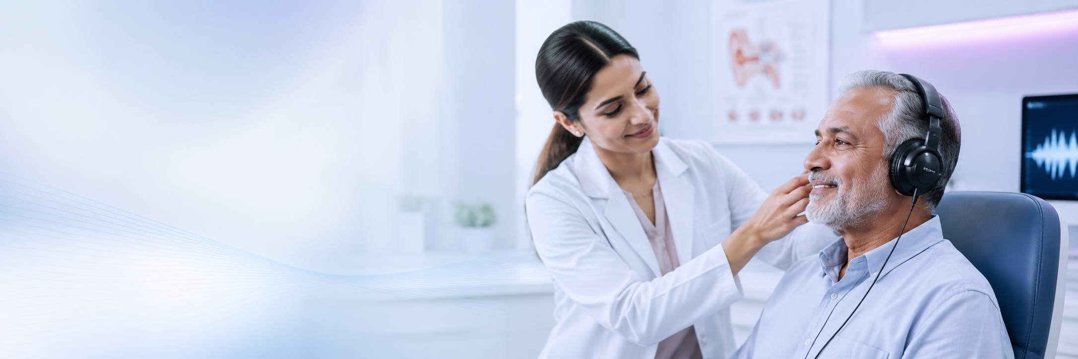 Audiologist providing professional hearing care to a senior woman