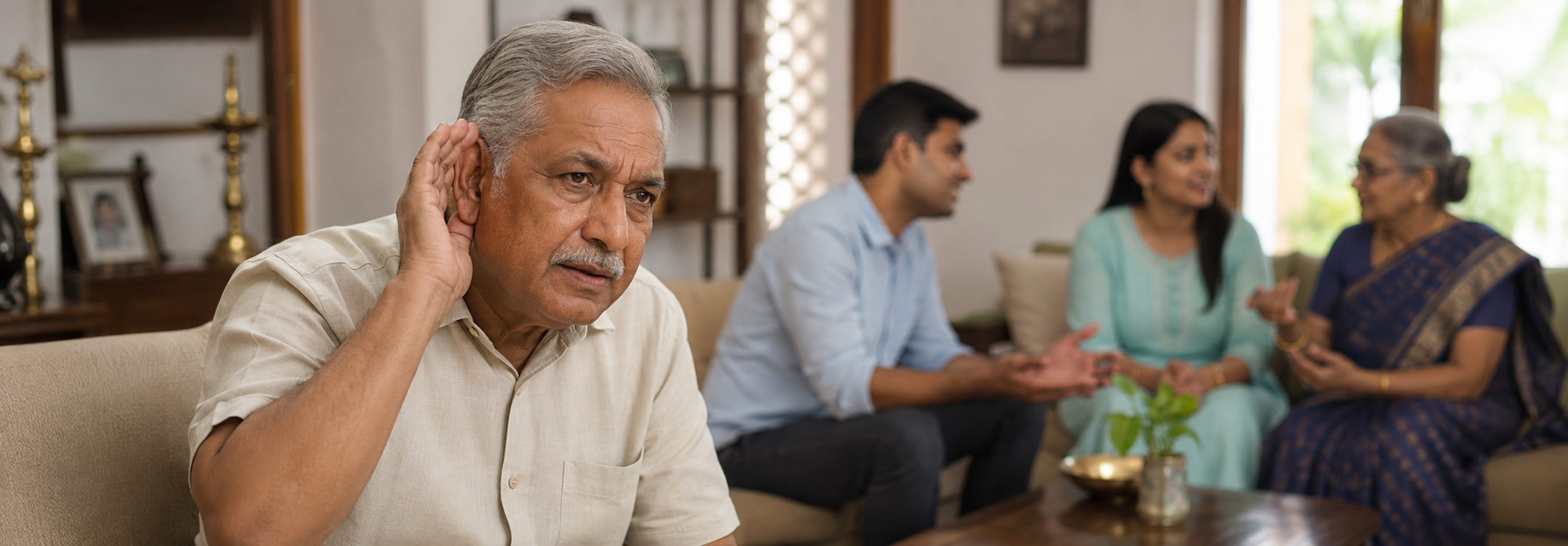 Senior adult learning about signs of hearing loss